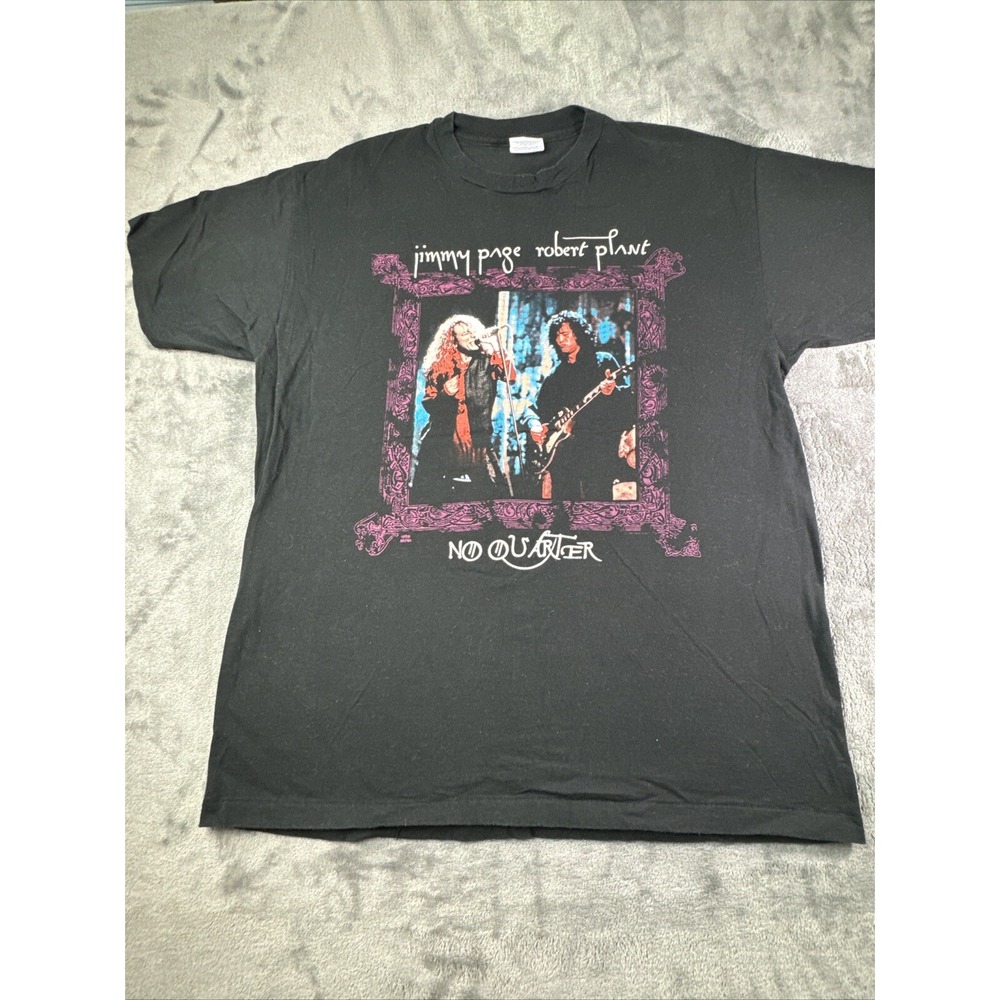 Vintage Robert Plant Jimmy Page T-Shirt 90s No Quarter Tour Mens‎ Size XL Black